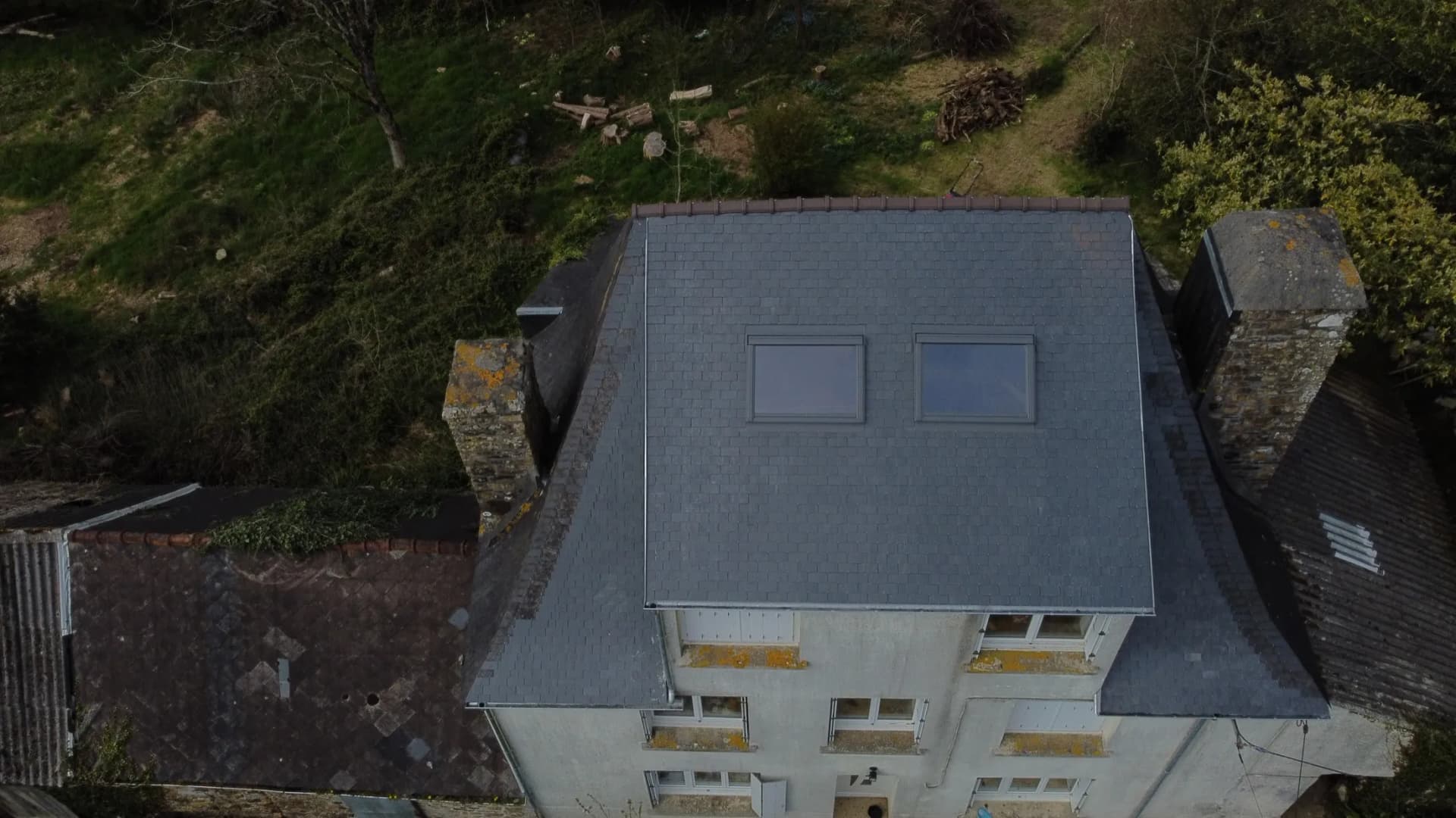Rénovation de toiture vue drone